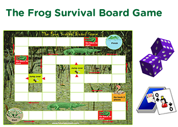Frog survival Board Game for kids. Educational fun game played with cards. 